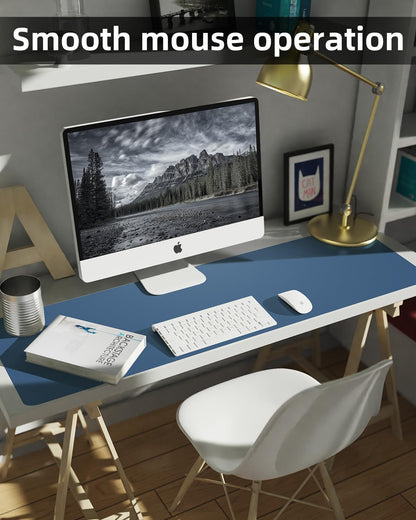 Leather Desk Pad Protector, Large Desk Mat, Mouse Pad, Non-Slip PU Leather Desk Blotter,Desk Cover mat,Desk mat for Keyboard and Mouse,Mat for Office&Home (Grey Blue, 48" x 17")