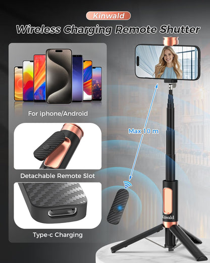 Selfie Stick Tripod for iPhone & Android, Portable Phone Tripod Stand with Bluetooth Remote, One-Click Open, Compact & Lightweight, All-in-1 for Vlog/Travel/Photography (Black)