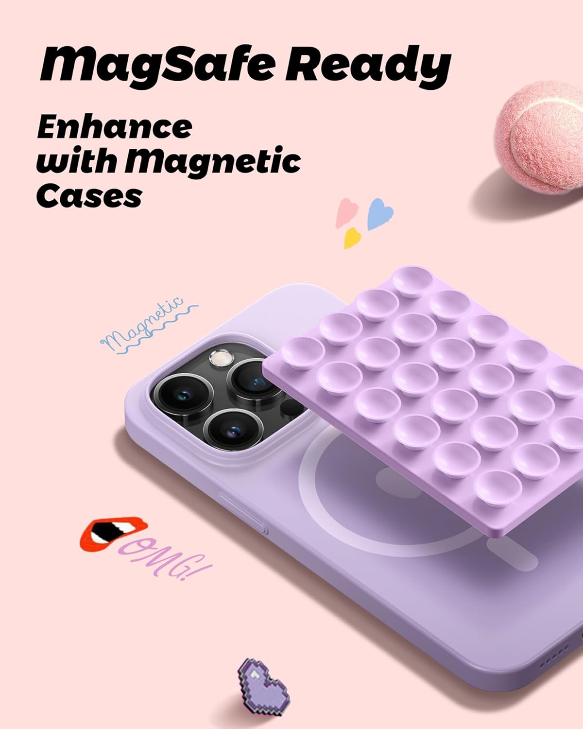 amBand Silicone Suction Phone Mount Trendy Stocking Stuffers for Women Mom, Detachable Sticky Holder for iPhone Cute Stylish Preppy Stuff for Selfie/Yoga/Dance, Lilac Purple