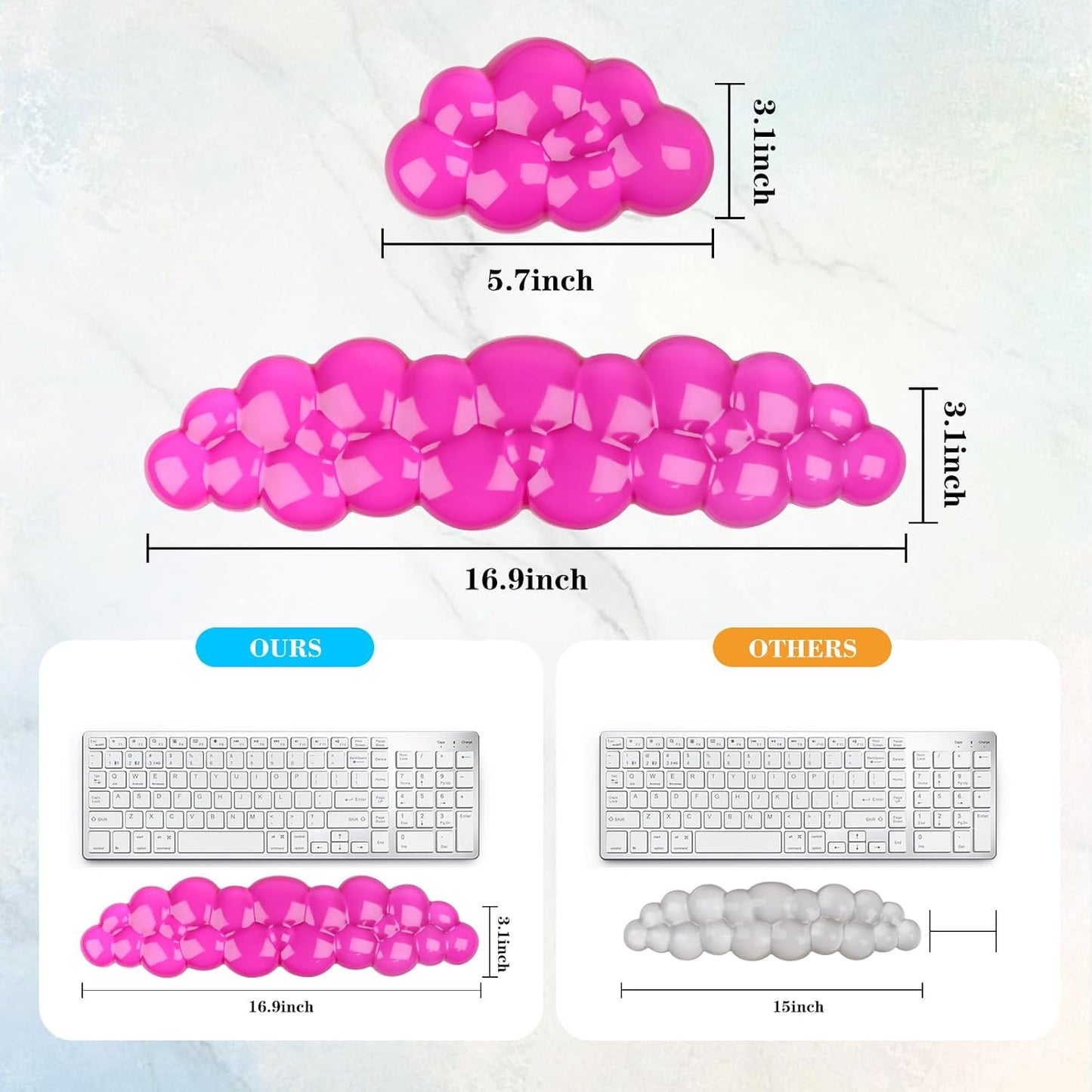 Gel Cloud Keyboard and Mouse Wrist Rest, Cute Wrist Support and Arm Support Keyboard Rest for Keyboard and Mouse Typing Pain Relief，Suitable for Office/Computer/Laptop/Gaming (Transparent Red)