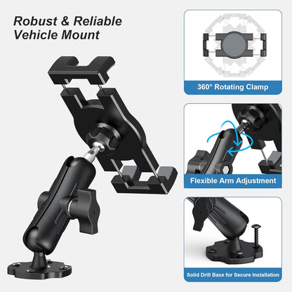 Heavy Duty Tablet Mount for Truck & Vehicle, Drill Base Tablet Holder for Truck with Aluminum Arm, Compatible with 4.7"-12.9" Tablets/iPad/Phones, iPad Truck Mount for Dashboard, Walls, Boat