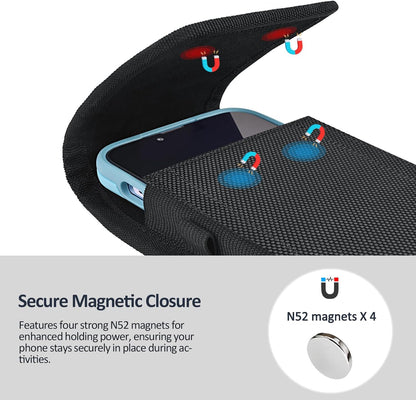 Phone Holster for Belt with Metal Clip and Magnetic Closure Compatible with iPhone 16/15/14/13/12 Pro Max, Galaxy S25/S24/S23/S22 Plus & FE for Everyday Protection, L-Black