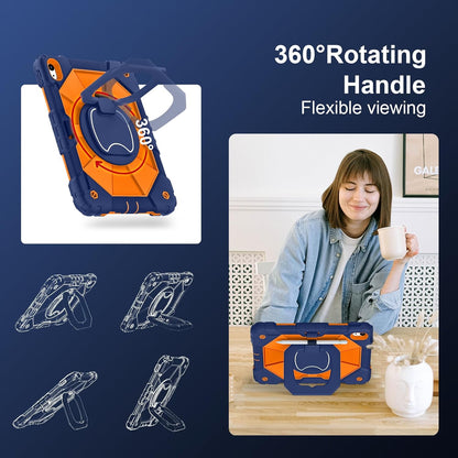 Case for iPad (A16) 11th Generation 11 Inch (2025) / iPad 10th Generation Case 10.9 Inch (2022) with 360° Rotating Stand Screen Protector Pen Holder Shoulder Strap, Navy Orange