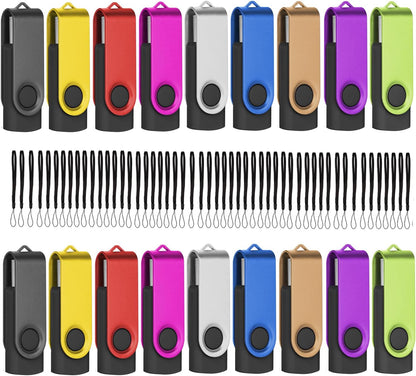 EASTBULL Flash Drive Bulk 4GB USB 20 Pack with Lanyards USB 2.0 Thumb Drive Bulk Memory Stick Swivel Pen Drive for Storage and Backup(4GB 20Pack, Mixed Color)