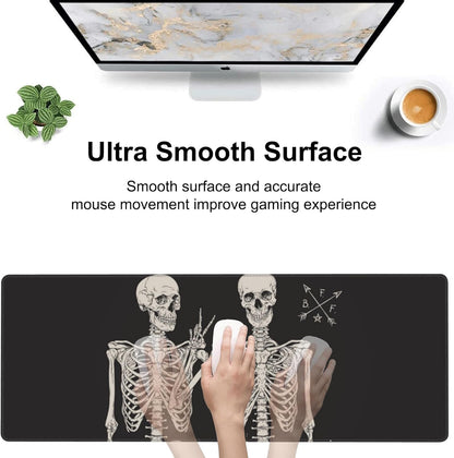 Human Skeletons Best Friends Desk Mat,Large Gothic Human Skeleton Gaming Keyboard Mouse Pad,Non-Slip Rubber Base Desk Pad Thick Stitched Edges Waterproof Mousepad Mouse Mat 31.5"x11.8"
