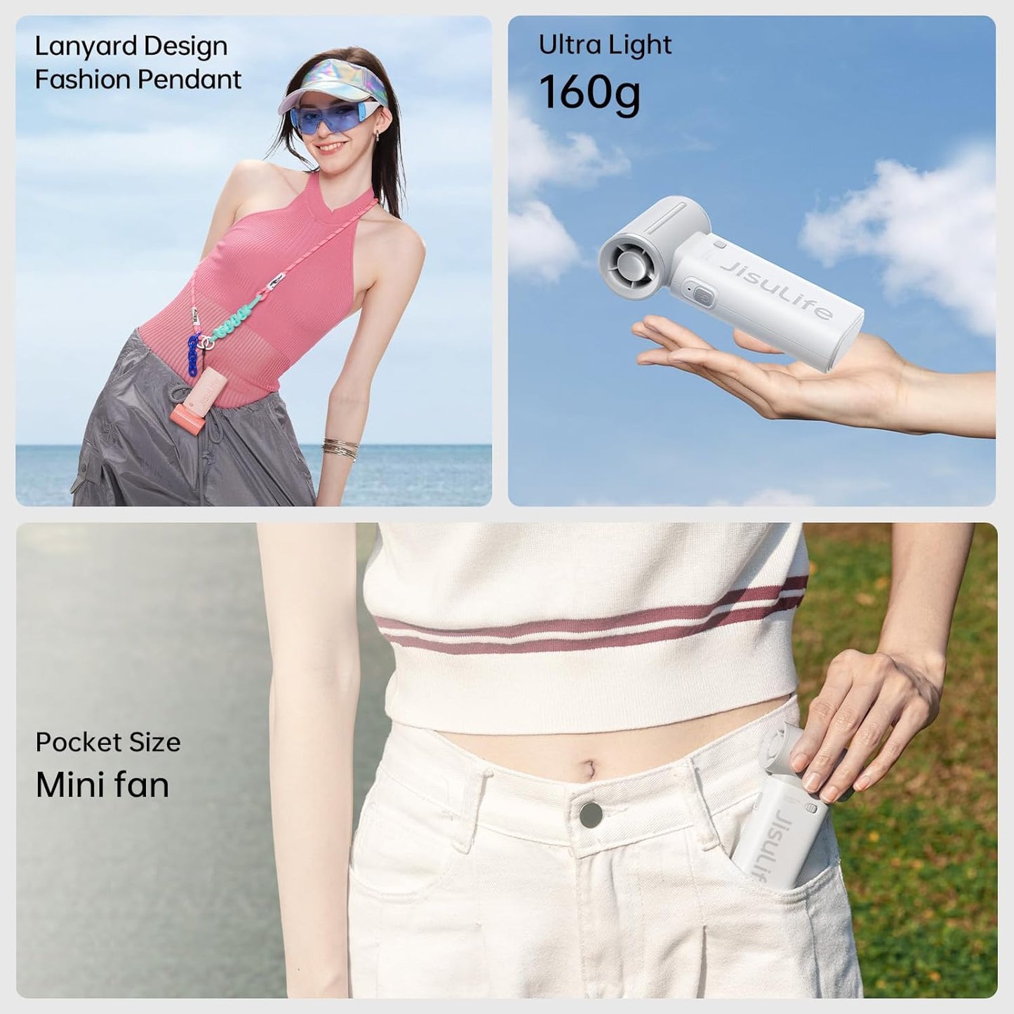 JISULIFE Portable Handheld Fan Life9, Turbo Power High Speed Air [12H Max Cooling Time], 5 Gear Wind, 3600mAh Rechargeable, Mini Pocket Design, Personal Fan for Travel Concerts Camping Makeup - Grey