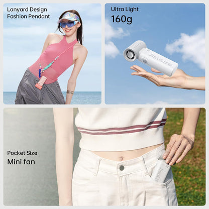 JISULIFE Portable Handheld Fan Life9, Turbo Power High Speed Air [12H Max Cooling Time], 5 Gear Wind, 3600mAh Rechargeable, Mini Pocket Design, Personal Fan for Travel Concerts Camping Makeup - Grey