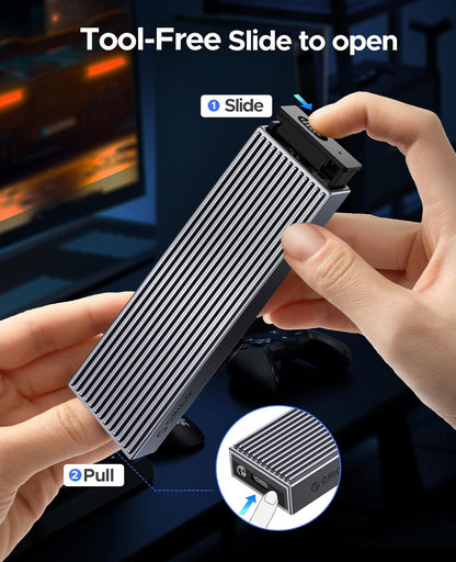 ORICO M.2 NVMe SSD Enclosure Aluminum Tool-Free Adapter, 10Gbps USB3.2 USB-C M2 Reader for M.2 PCIe NVMe M-Key 2230/2242/2260/2280 SSD, Thunderbolt 3 Compatible, External Case Support UASP Trim-BM2G2