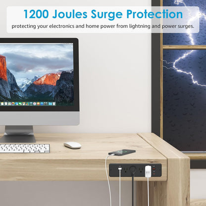 HHSOET 8 Outlet Recessed Power Strip, 30W Fast Charging Furniture Power Outlet USB C, Flush Mount Surge Protection Socket with 4 USB-A and 4 USB-C, 10ft Power Cord. (Black)