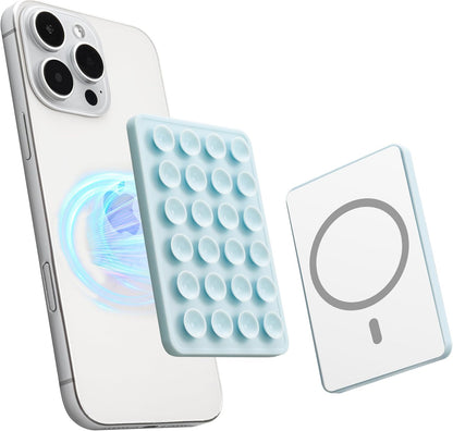 Sucky Upgraded Magnetic Suction Cell Phone Grip for MagSafe Case, Silicone Octo Cup Buddy Holder, Durable Magnet Phone Accessory for iPhone and Android (Baby Blue)