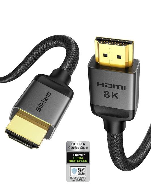 Silkland Certified Long 10K 8K HDMI 2.1 Cable 25ft, (Upgrade Braided) Ultra High Speed HDMI® Cable [8K@60Hz, 4K@120Hz] 48Gbps, HDR, eARC, HDCP 2.2/2.3, Compatible for PS5/Xbox/Soundbar/Roku TV