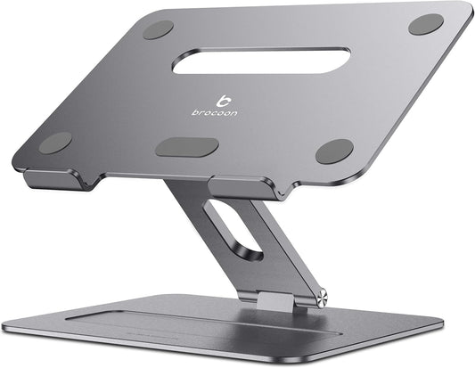 Adjustable MacBook Stand for Desk | Ergonomic Aluminum Laptop Riser with Heat-Vent, Compatible for 10-17" Laptops, Space Grey