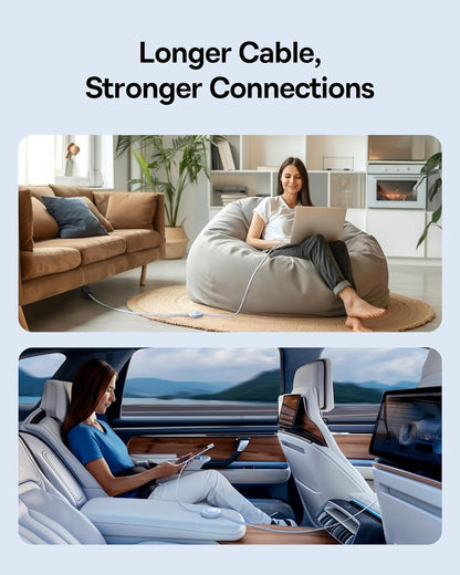 Baseus USB C to USB C Cable, 100W 6.6ft Retractable USB C Fast Charging Cable, 7-Stage Length Preset Retractable Charger Cord for iPhone 16 15 Pro Plus Pro Max, MacBook, iPad Pro, Samsung S24/S23+