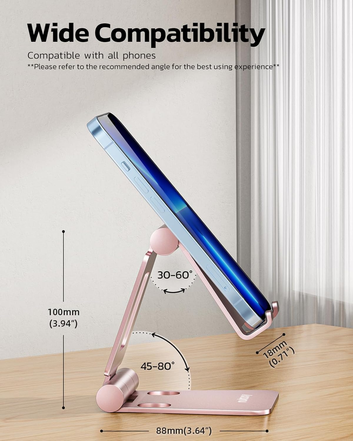 Nulaxy Dual Folding Cell Phone Stand, Fully Adjustable Foldable Desktop Phone Holder Cradle Dock Compatible with iPhone 17 16 15 14 13 12 11 Pro Max Xs Xr X 8, Nintendo Switch, All Phones - Rose Gold