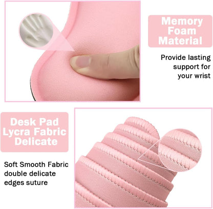 4-in-1 Large Gaming Mouse Pad, Keyboard Wrist Rest Pad & Wrist Support Mousepad Set, Extended Desk Pad Waterproof Desk Mat for Home Office Study Game-Pink