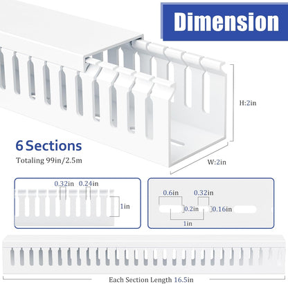 ZhiYo 99in (6X L16.5in) Professional Server Rack Cable Management Raceway, H2 x W2in Cable Raceway Kit, Electrically Safe PVC Open Slot Wire Raceway for Under Desk/Computer/Network Cords, White