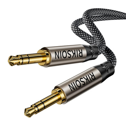 3.5mm Nylon Braided Aux Cable, Silver-Plated Wire Core Male to Male Cord for Headphones Car Home Stereos Speaker Compatible with iPhone iPad iPod Echo More-10FT