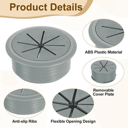 uxcell 6 Pcs Desk Grommet, Fit 53mm/2.09" Plastic Cable Hole Cover Bulk Top Hat Grommet Desk Hole Cover for Cables Home Office, Dark Gray