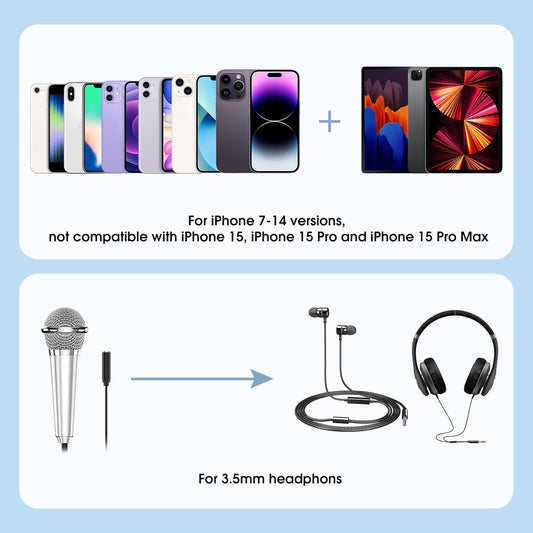 Mini Microphone for iPhone iPad Small ASMR Tiny Microphone for Voice Video Recording Singing, Vlogging, Podcasting YouTube (1 PCS Silver)