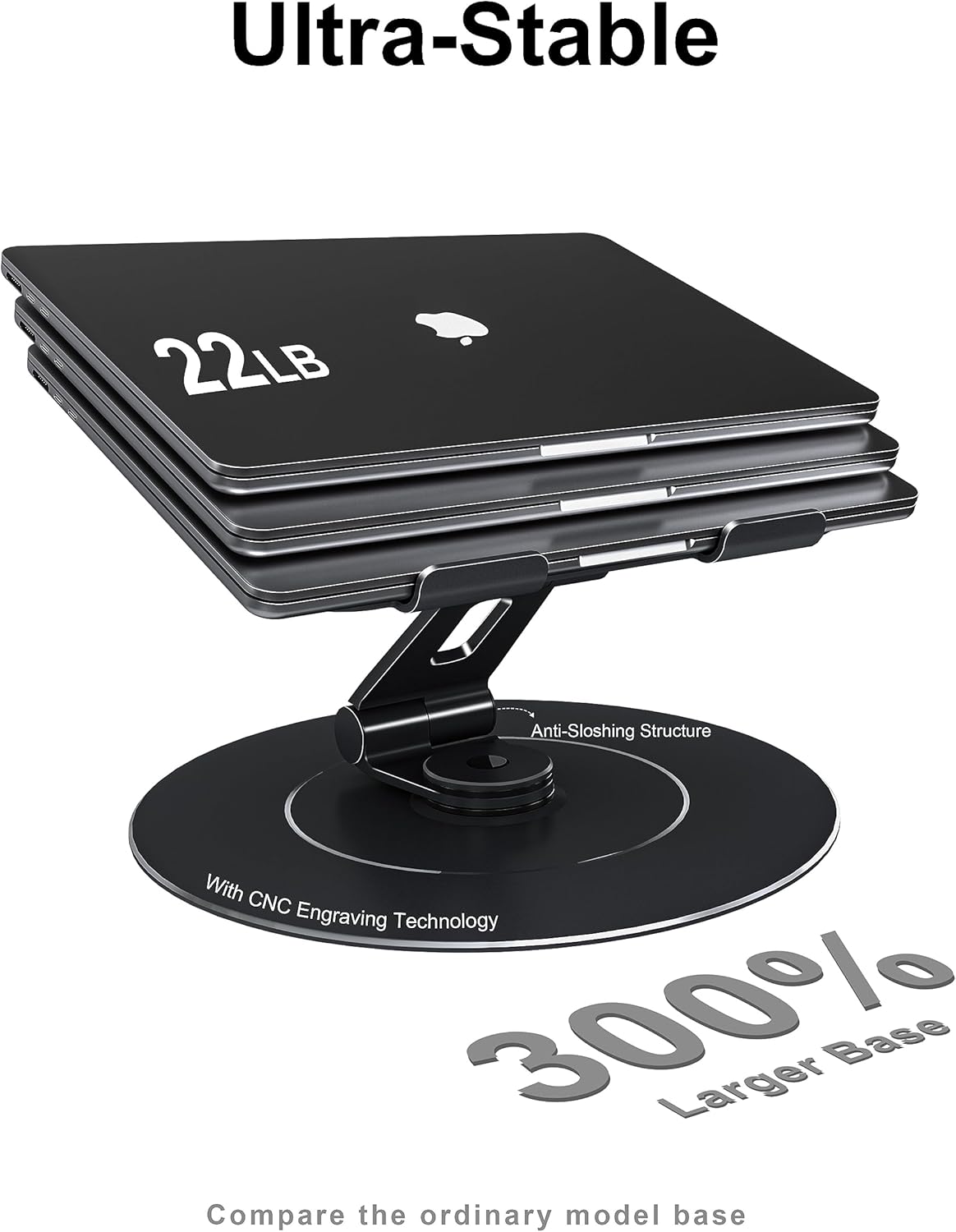 Ultra-Stable Swivel Laptop Stand for Desk with 360 Rotating Larger Base, Military-Grade Aluminum Anti-Loosening Structure - Height Adjustable Laptop Stand Suitable for 10-17.3 inch
