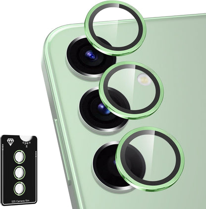 for Samsung Galaxy S25 Camera Lens Protector, Individual Metal Ring Tempered Glass Lens Cover, [Strong Adsorption] Scratch Resistant Ultra-Thin HD Clear Lens Cover, 1 Set-Green