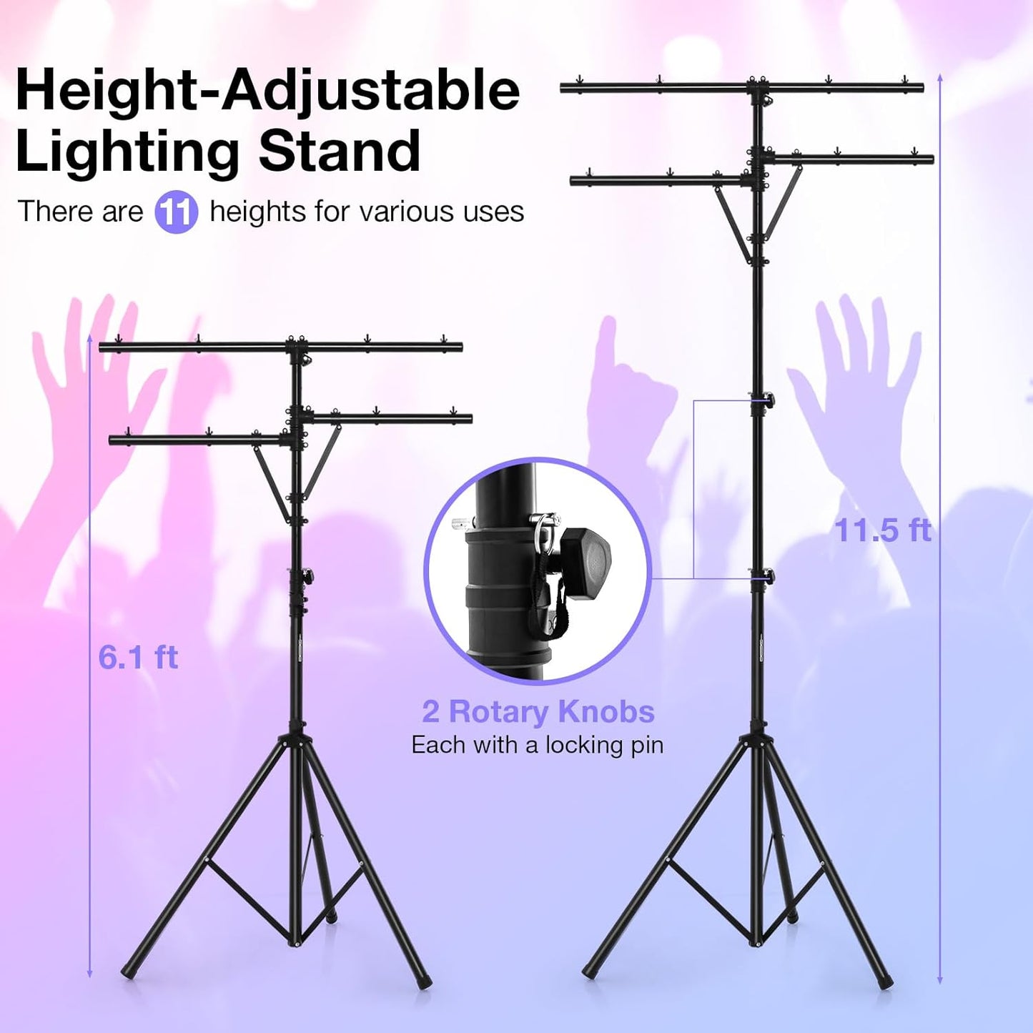 DJ Light Stand, Tripod Lighting Stand with 73""-138"" Adjustable Height, Portable T-bar Light Stand Stage Light Stand for Bar, Party & Banquet, TL35700