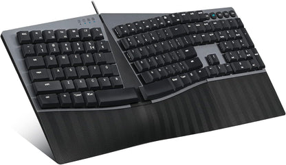 Perixx PERIBOARD-535BR Wired Ergonomic Mechanical Split Keyboard - Low-Profile Brown Tactile Switches - Programmable Feature with Macro Keys - Compatible with Windows and Mac OS X - US English, Black
