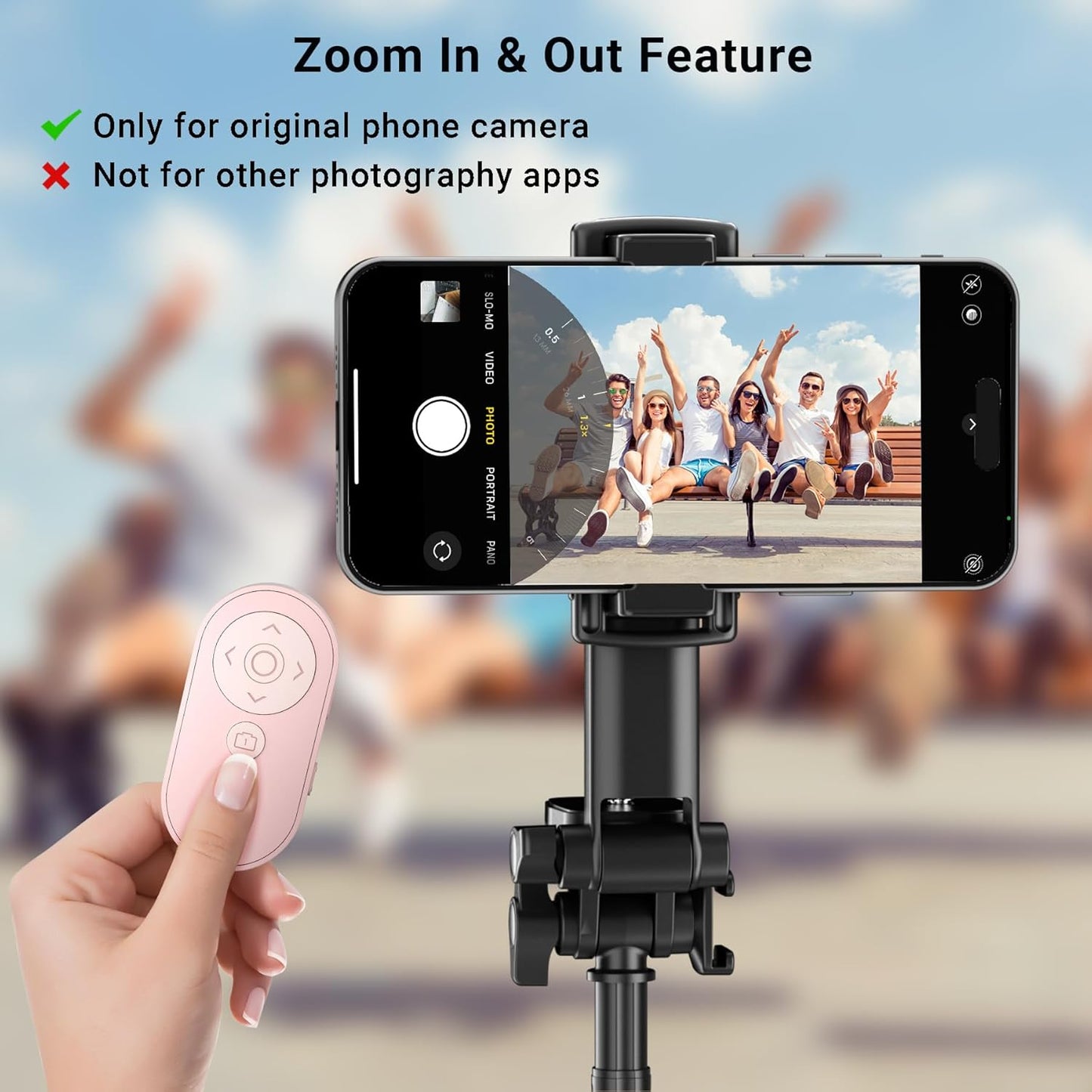 Wireless Camera Remote Control with Zoom for iPhone & iPad, Versatile Shutter with Front/Rear Camera Switch for Photo & Video, Smartphone Remote Clicker for TikTok