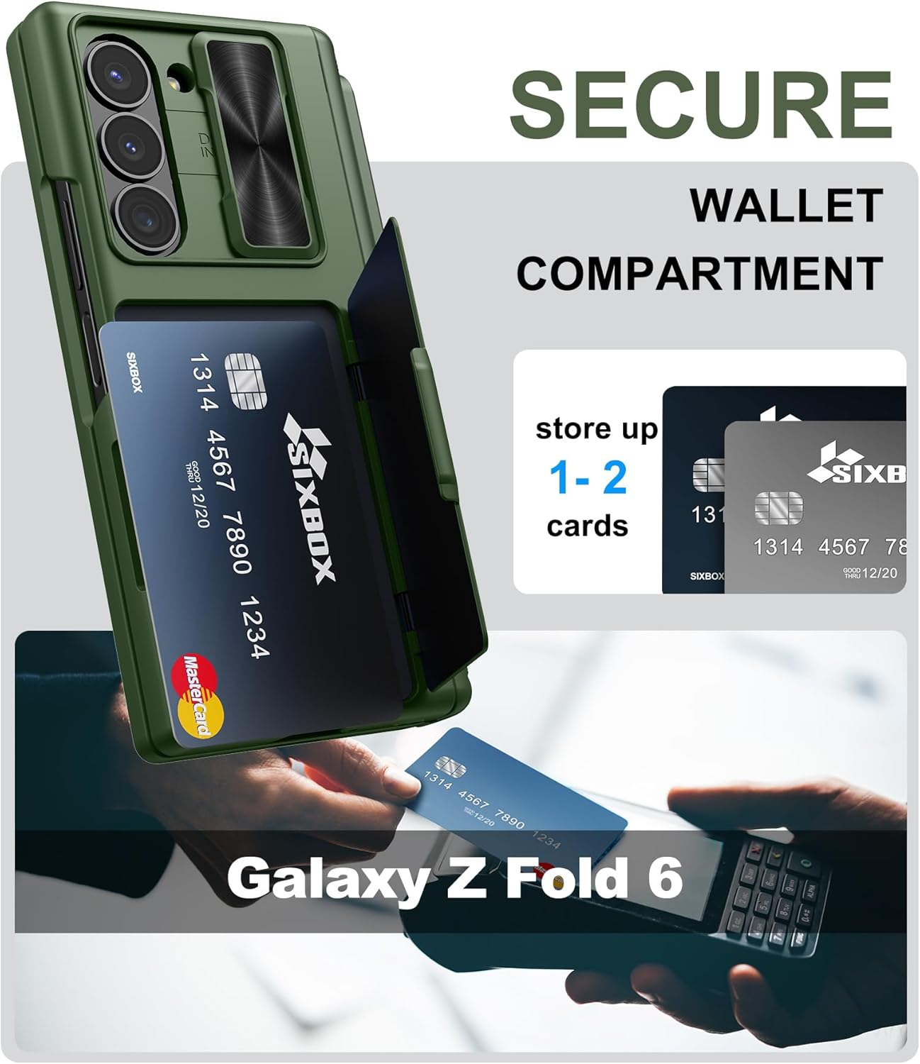 for Samsung Galaxy Z Fold 6 Case with Card Holder & Hinge Protection & Slide Lens Cover, Built-in S Pen Holder & Screen Protector, Heavy Duty Rugged Wallet Phone Case for Z Fold 6 2024, Green
