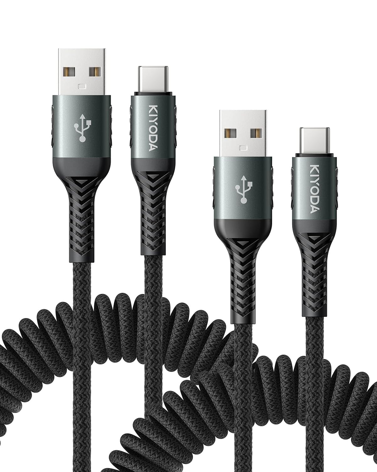 USB C Cable Coiled 6FT 2Pack, Braided USB A to Type C Charger Cable for Car 66W Fast Charging Cord Compatible with iPhone 16 15, iPad, Samsung Galaxy, Google Pixel, Moto, TCL, LG Phones