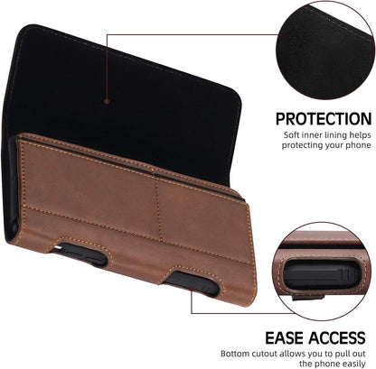 BECPLT for iPhone 17 Pro 17/16/15/14/13/12/11 Pro Holster Case Leather Pouch Case Holster with Belt Clip & Belt Loops with Card Holder for Galaxy S25 S24 S23 S22 S21 5G -Brown