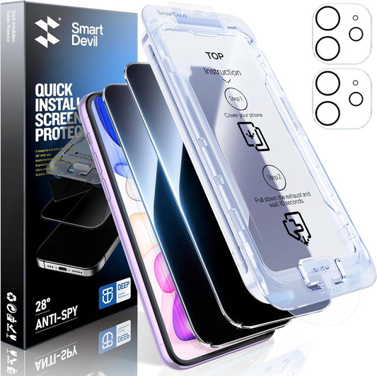 SMARTDEVIL 2+2Pack for iPhone 11 Privacy Screen Protector with Camera Lens Protector,Shatterproof Tempered Glass [True 28°Anti Spy] [9H Hardness] [Automatic Dust-Elimination Install] [Bubble Free]
