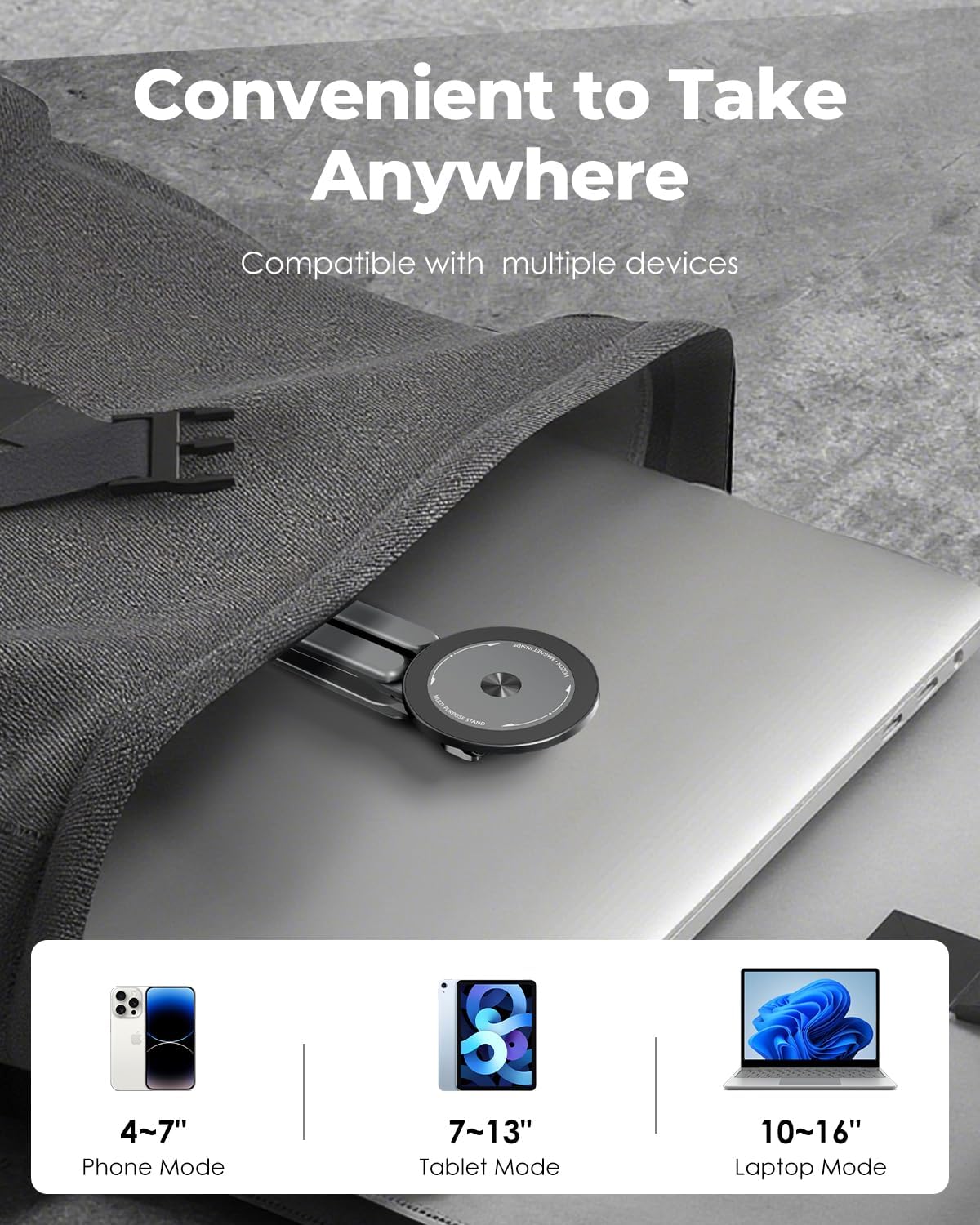 Viozon Magnetic Phone Holder Tripod, Portable Laptop Stand for Desk, Compatible with 10–16" Laptops and 4–13" Phones/Tablets, Compact Foldable Aluminum Alloy,Travel Essentials