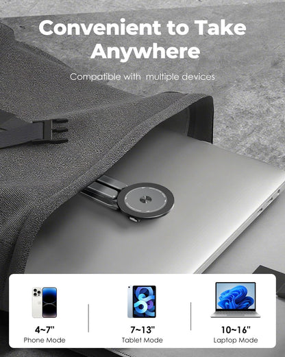 Viozon Magnetic Phone Holder Tripod, Portable Laptop Stand for Desk, Compatible with 10–16" Laptops and 4–13" Phones/Tablets, Compact Foldable Aluminum Alloy,Travel Essentials