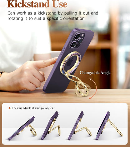 GVIEWIN Magnetic Phone Ring Holder, Compatible with MagSafe Phone Grip with Adjustable Stand, Magnet Phone Ring Kickstand for iPhone 16 Pro Max/Plus/15/14/13/12 Series/Other Phones (Quicksand)