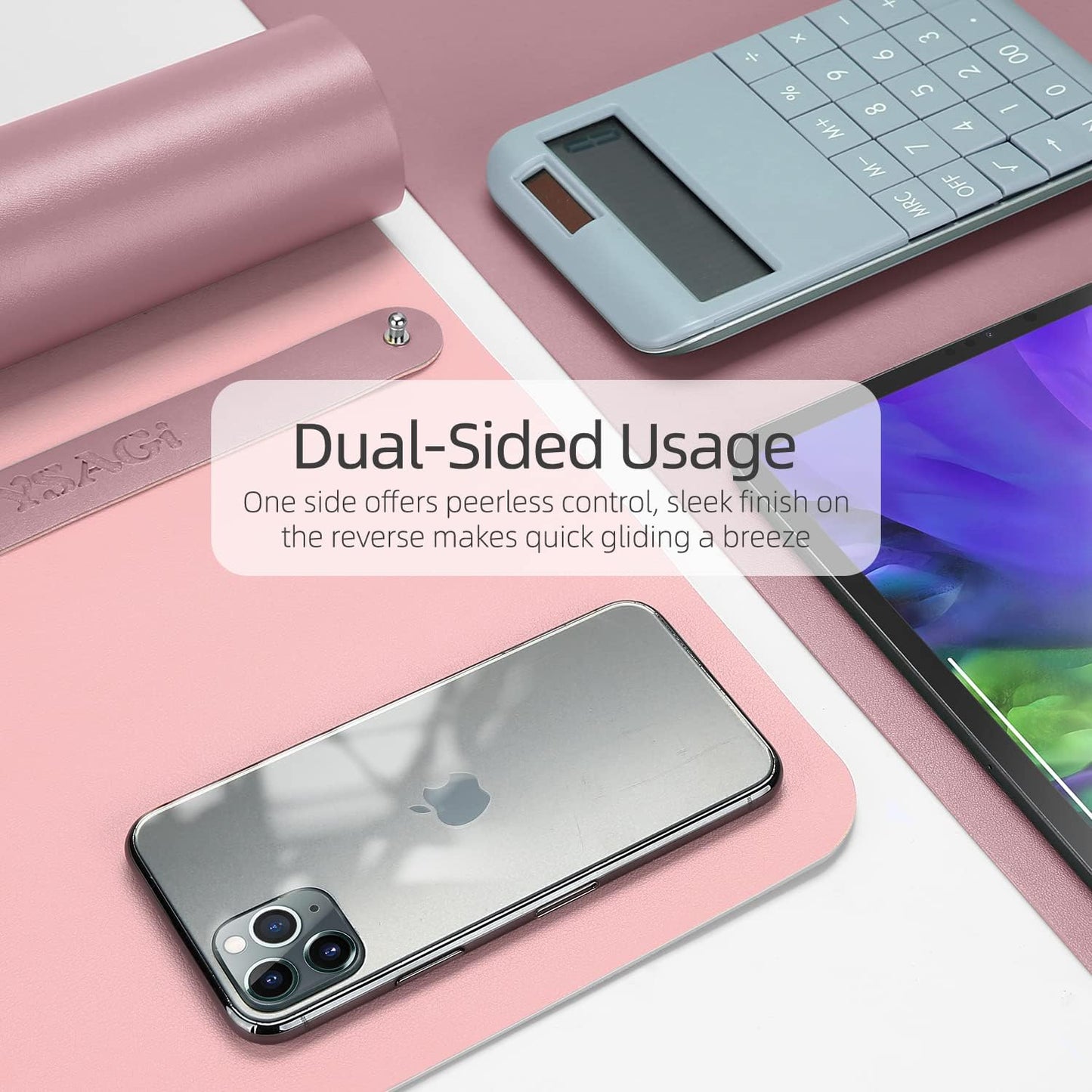 YSAGi Desk Mat, 35.4" x 17" Waterproof Laptop Leather Pad Protector, Large Blotter for Keyboard and Mouse, Writing Pad for Office and Home (Dark Pink+Pink)