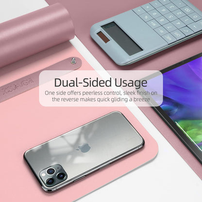 YSAGi Desk Mat, 35.4" x 17" Waterproof Laptop Leather Pad Protector, Large Blotter for Keyboard and Mouse, Writing Pad for Office and Home (Dark Pink+Pink)