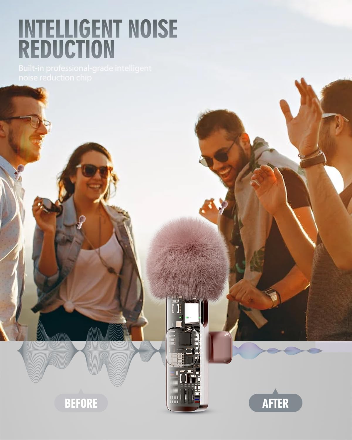 PQRQP 3 in 1 Wireless Lavalier Microphone for iPhone, iPad, Android, Camera, Mini Microphone, 7-Hour Battery, High Definition Sound Quality for Interview, Video Podcast, Vlog (Pink)