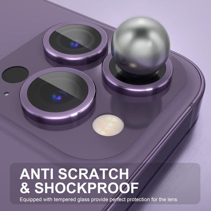 Choiche [3+1 for iPhone 14 Pro/iPhone 14 Pro Max Camera Lens Protector, 9H Tempered Glass Camera Cover Screen Protector Metal Ring Decoration Accessories (Purple)