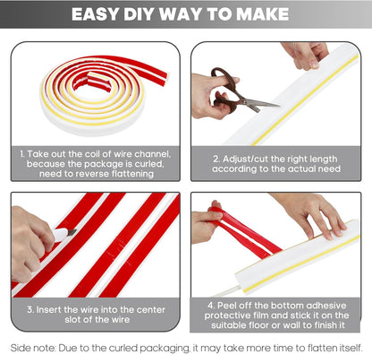 10ft Large White Floor Cord Cover, Self-2" (W) x 0.6"(H), Cable Cavity:0.8"(W) x 0.4"(H), Adhesive Power Cable Protector, Silicone Cord Protector, Cord Management, Cord Concealer and Cable Hider