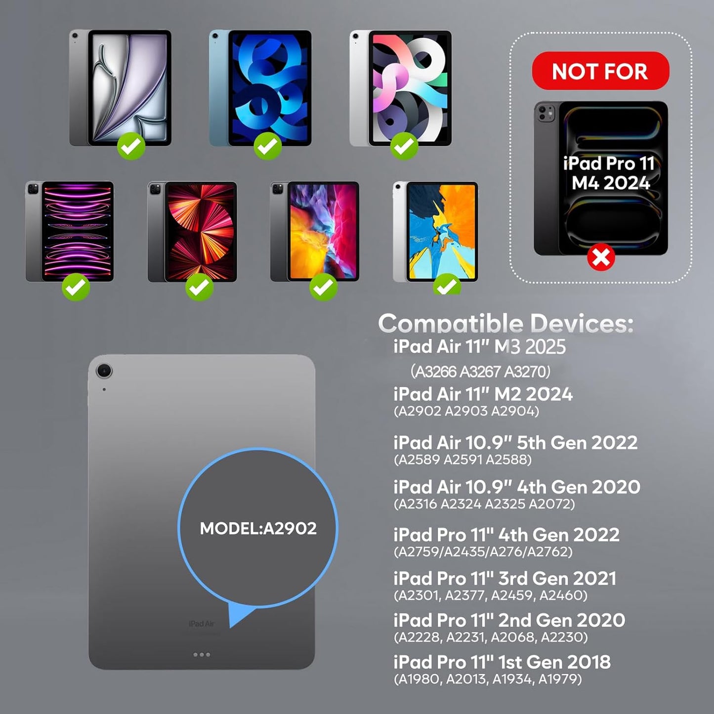 ProCase 360° Rotation Keyboard Case for iPad Air 11" (M3/M2) 2025/2024/Air 5th/4th 10.9" 2022 2020/ iPad Pro 11" 2022 2021 2020 2018, Wireless Keyboard with 7 Colors Backlit, Auto Sleep/Wake -Black