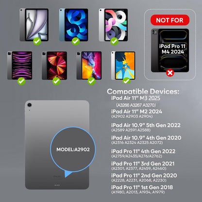 ProCase 360° Rotation Keyboard Case for iPad Air 11" (M3/M2) 2025/2024/Air 5th/4th 10.9" 2022 2020/ iPad Pro 11" 2022 2021 2020 2018, Wireless Keyboard with 7 Colors Backlit, Auto Sleep/Wake -Black