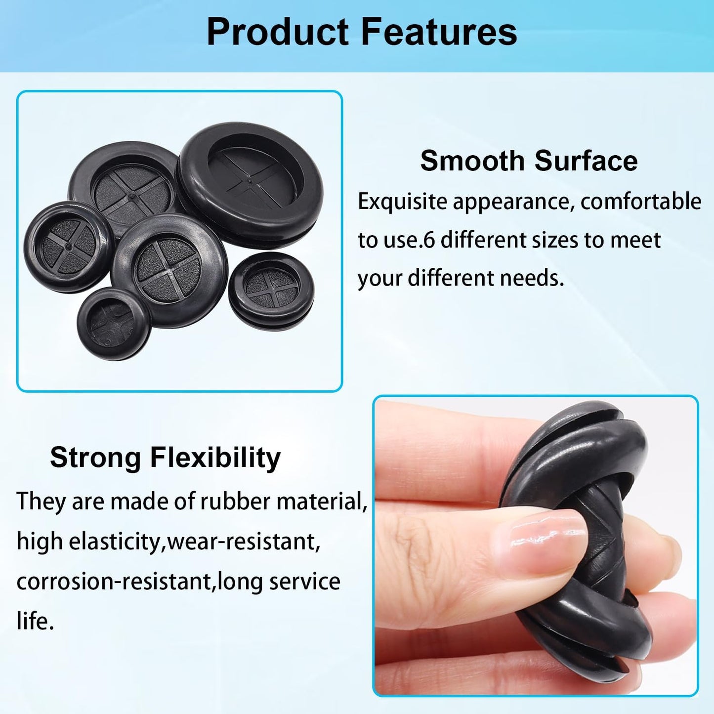 53PCS Rubber Grommets for Wiring, Rubber Grommet Kit in 6 Assorted Drill Hole Sizes 5/8" 13/16" 7/8" 1" 1-3/16" 1-1/2", Two-Sided Rubber Hole Plug for Protecting Wires