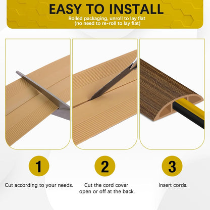 Floor Cord Cover 3.3FT Cord Covers for Wires on Floor Protect Wires & Prevent Trip Hazards, Easy to Cut for Home, Office, School, Concerts, Cavity W0.6in x H0.32in