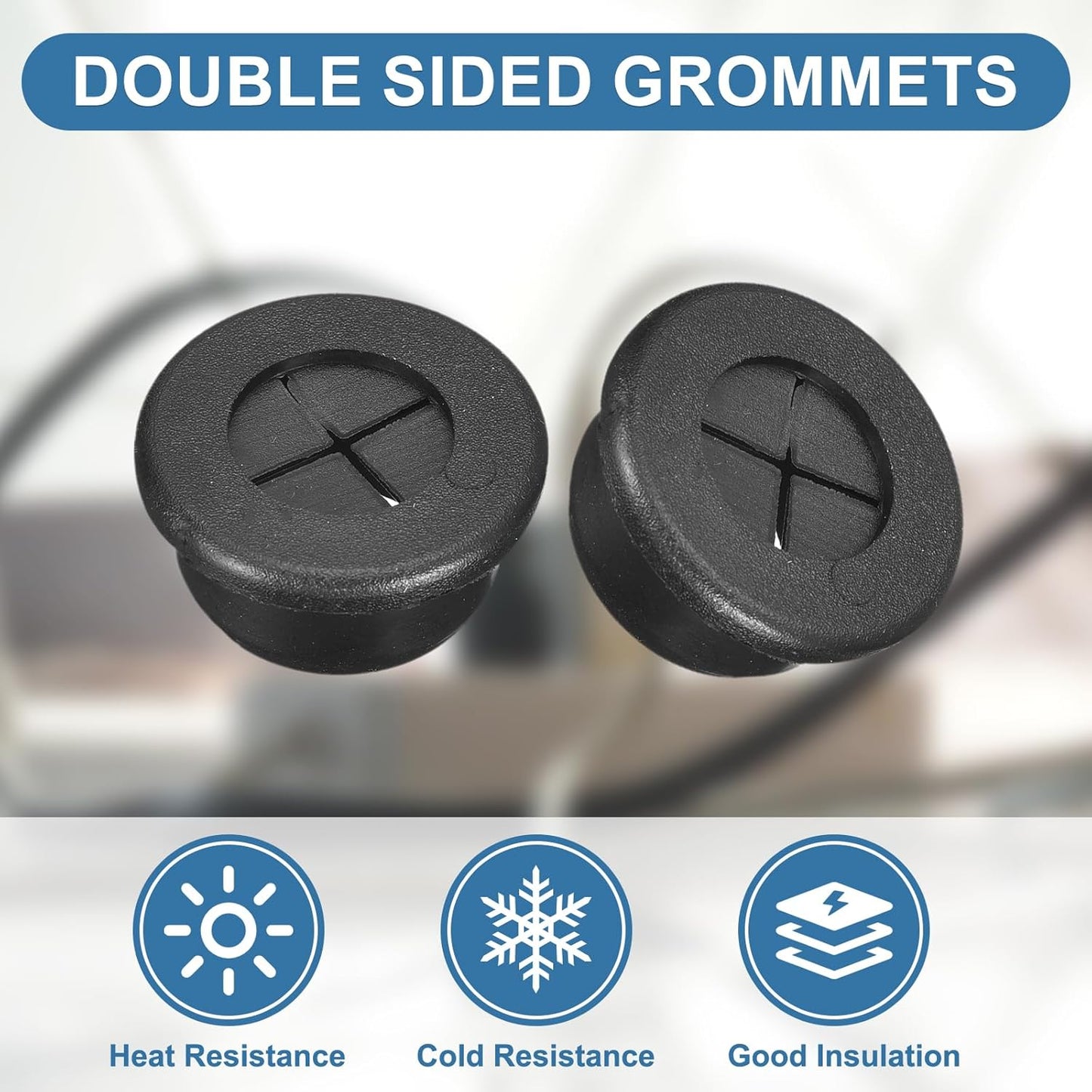 uxcell 4Pcs Cable Cord Grommet, 13/16"(20mm) Rubber Desk Grommets Wire Pass Through Hole Cover with Marked Cable Ties for Home Office Cable Wire Protection, Black