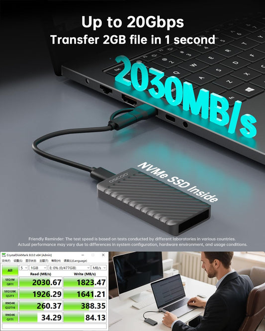 2TB Portable SSD, Up to 2000MB/s, USB 3.2 Gen 2x2 External Solid State Drive, Dual USB-C&A, Compatible with iPhone 15/16/17, Android, Mac, Laptops, Tablets, Smart TVs, Cameras, Game Consoles
