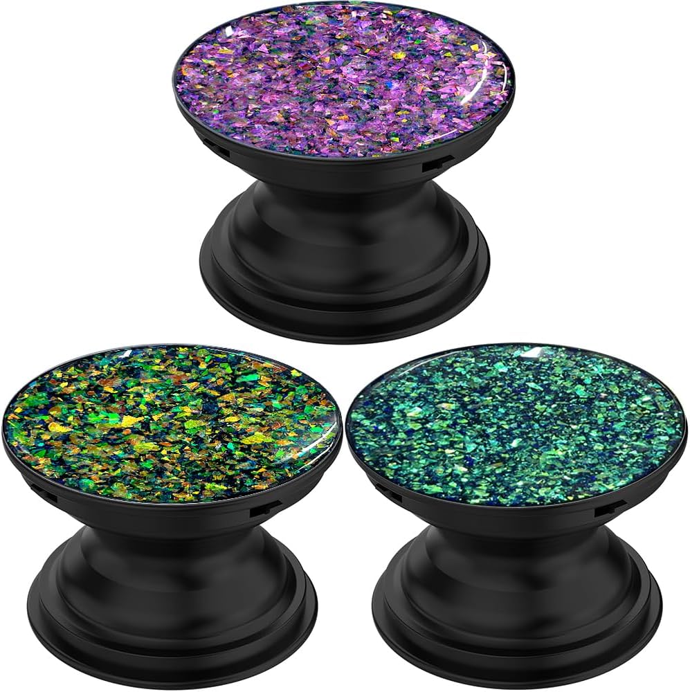 3 Pack Fashionable Clear Glitter Expandible Collapsible Moblile Phone Grip Stand Holder for Smartphones and Tablets Cell Phone Accessory-5 ((Rose Gold Mix Colorful Glitter Purple Blue))