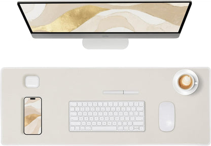 ALOANES Waterproof Mouse Pad with Durable Stitched Edge, XXXL Gaming Keyboard Pad, Non-Slip Rubber Base Mouse Mat, Extended Desk pad for Gamer, Office & Home, Beige Mousepad 35.4''x 15.7''x 0.12''