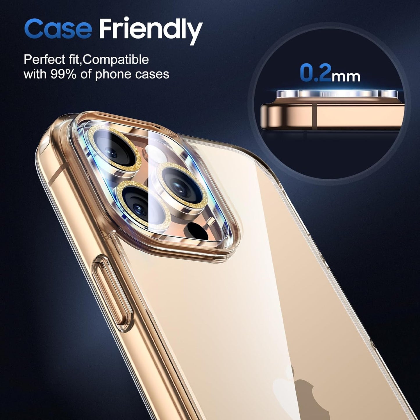 UniqueMe for 3 Pack iPhone 16 Pro/iPhone 16 Pro Max Camera Lens Protector - [Drop Protection] [Case Friendly] 9H Tempered Glass Camera Cover Screen [Update New Version] - Gold