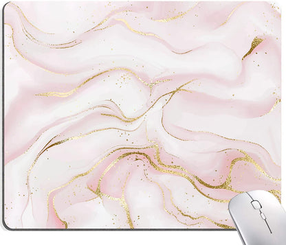 Mouse Pad, Pink Marble with Gold Glitter Wave Mouse Pad Rectangle Custom Designs, Waterproof Anti-Slip Rubber Mousepad Office Accessories Desk Decor Wireless Mouse Pads for Computers Laptop